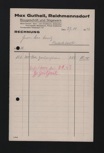 Reichmannsdorf rechnung 1942 - reichmannsdorf,,